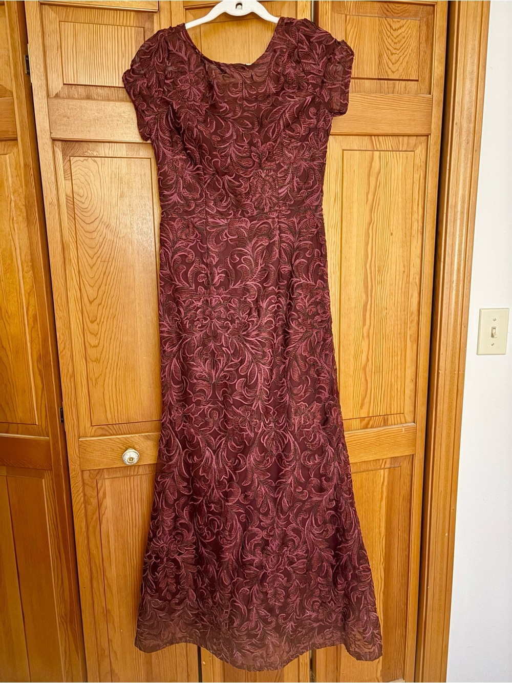 JS Collections Burgundy Lace Overlay Maxi Dress